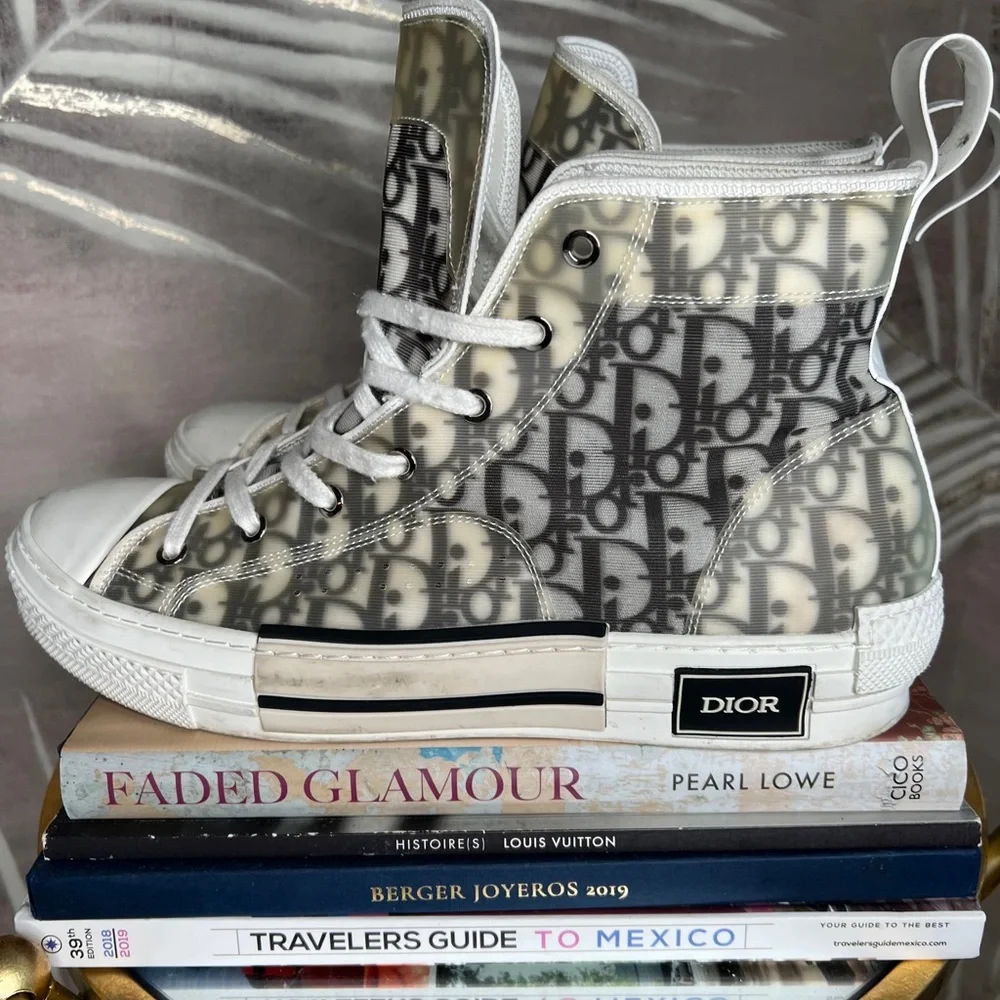 Dior Monogram High-Top Sneakers in Gray and White - Picture 8 of 11